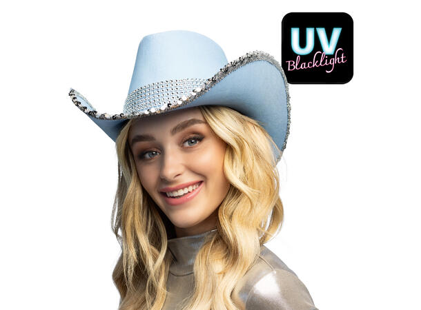 Cowboyhatt - Lyseblå m/glitter 1 Hatt til voksen - Onesize 