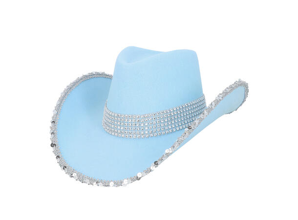 Cowboyhatt - Lyseblå m/glitter 1 Hatt til voksen - Onesize 