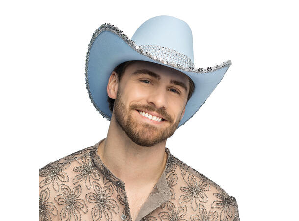 Cowboyhatt - Lyseblå m/glitter 1 Hatt til voksen - Onesize 