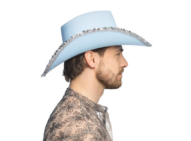 Cowboyhatt - Lyseblå m/glitter 1 Hatt til voksen - Onesize 