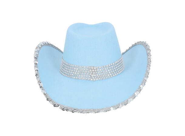 Cowboyhatt - Lyseblå m/glitter 1 Hatt til voksen - Onesize 