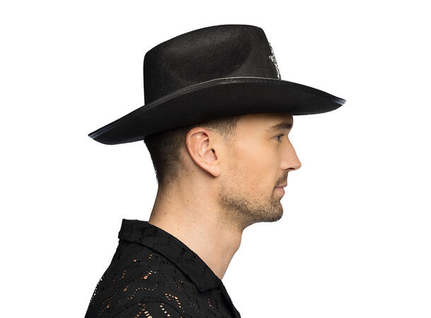 Cowboyhatt - Sort m/glitter stjerne 1 Hatt til voksen - Onesize 