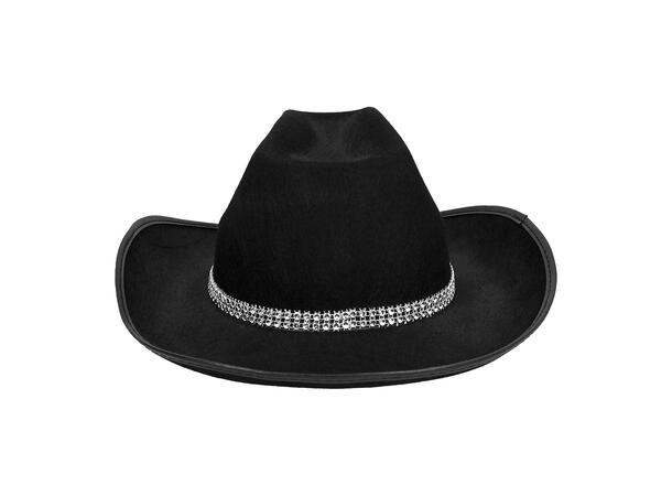 Cowboyhatt - Sort m/glitter stjerne 1 Hatt til voksen - Onesize 