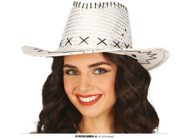 Cowboyhatt m/paljetter - Sølv 1 Hatt i polyester til voksen - Onesize 