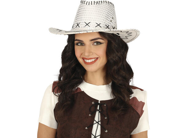 Cowboyhatt m/paljetter - Sølv 1 Hatt i polyester til voksen - Onesize 