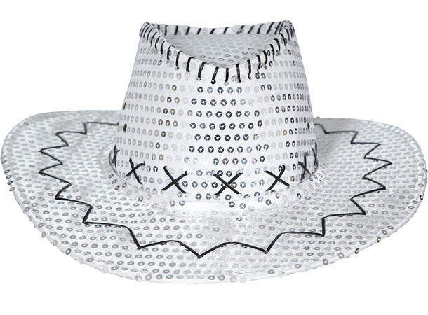 Cowboyhatt m/paljetter - Sølv 1 Hatt i polyester til voksen - Onesize 