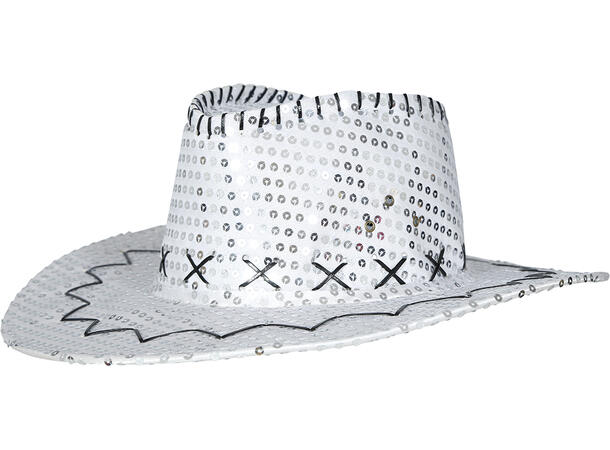 Cowboyhatt m/paljetter - Sølv 1 Hatt i polyester til voksen - Onesize 