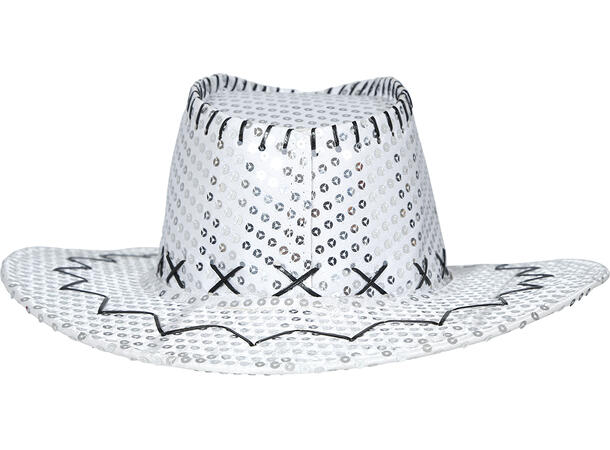 Cowboyhatt m/paljetter - Sølv 1 Hatt i polyester til voksen - Onesize 