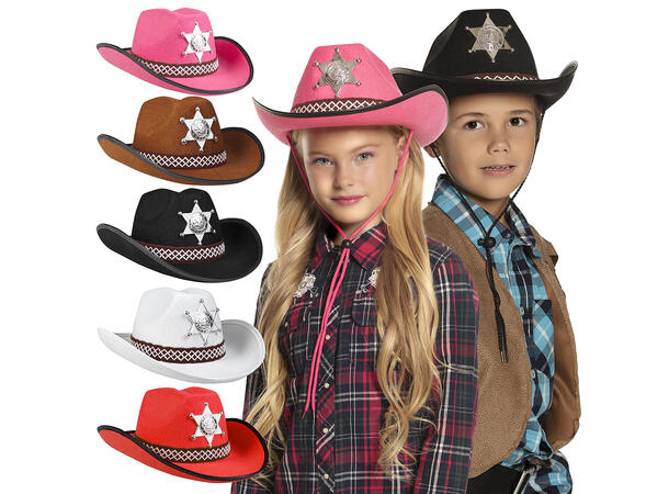 Cowboyhatt m/stjerne - 5 farger assotert 1 Hatt til Barn - Onesize 