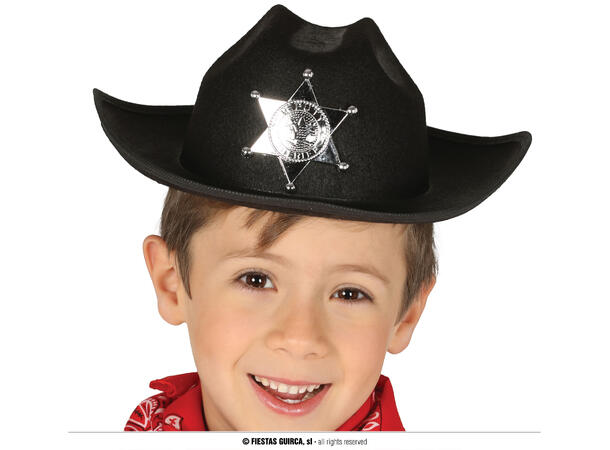 Cowboyhatt m/stjerne - sort - til barn 1 Hatt til barn - Onesize 