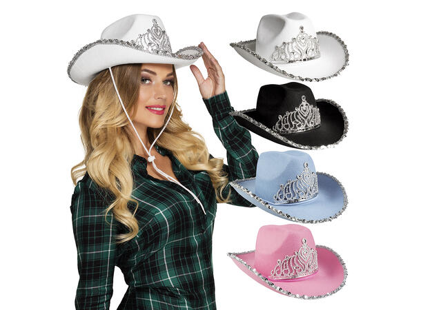 Cowboyhatt med paljetter og krone - Ass 1 Hatt til voksen - Onesize 