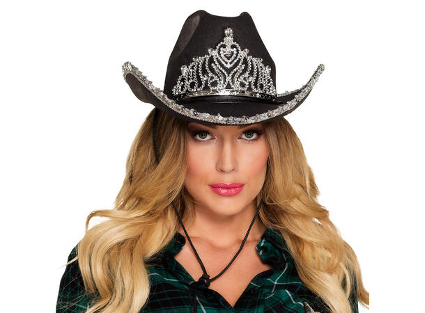Cowboyhatt med paljetter og krone - Ass 1 Hatt til voksen - Onesize 