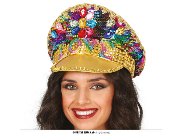 De-luxe kapteinshatt - LOVE m/stener 1 Hatt til voksen - Onesize 