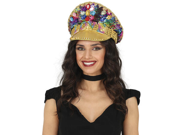 De-luxe kapteinshatt - LOVE m/stener 1 Hatt til voksen - Onesize 