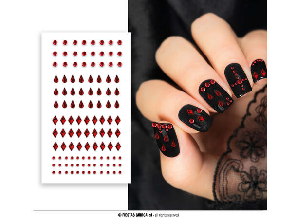 Dekorstener til negler - Rød 1 Ark med sminkestener 6x9cm 