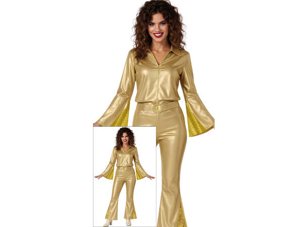 Disco - Gulldress - Bukse,Skjorte, belte 1 Damekostyme - str 42-44 (L) 