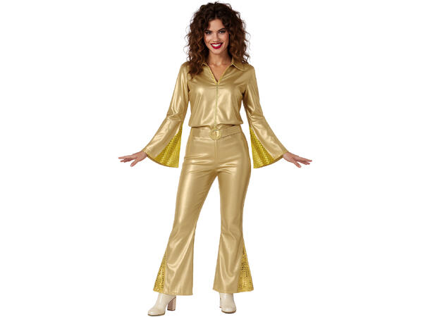 Disco - Gulldress - Bukse,Skjorte, belte 1 Damekostyme - str 42-44 (L) 