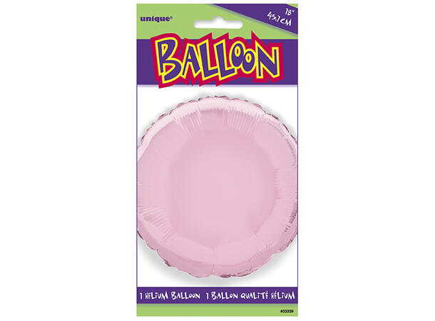 Ensfarget rund - Pastell Rosa 1 Folieballong - 46cm(18")