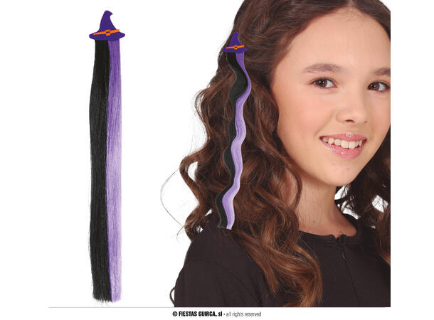 Extention  - Lilla/sort m/heksehatt 1 Hairextention i syntetisk hår - 40cm 