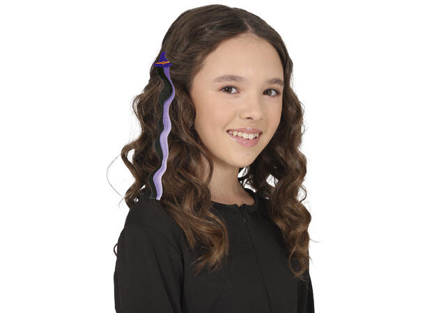 Extention  - Lilla/sort m/heksehatt 1 Hairextention i syntetisk hår - 40cm 