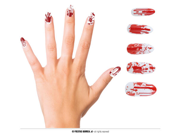 Falske negler - Blodig 12 falske negler m/lim 