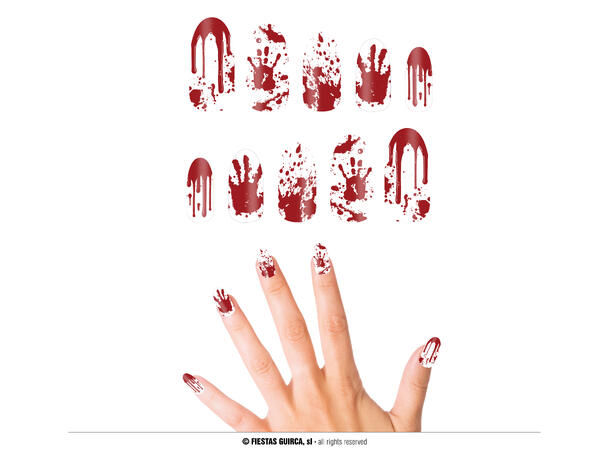 Falske negler - Blodig 12 falske negler m/lim 