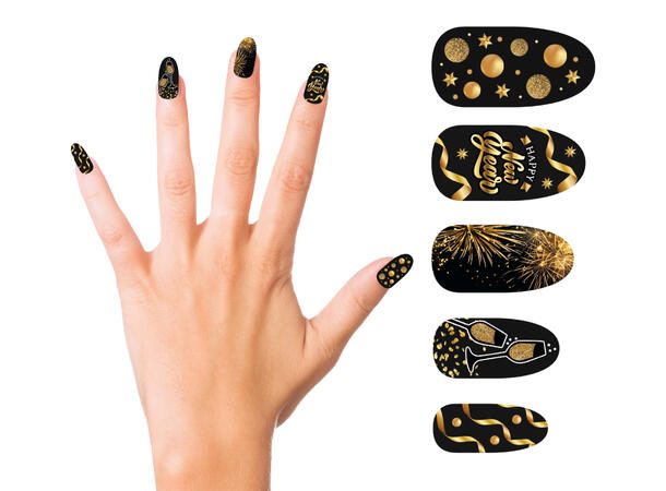 Falske negler - Happy New Year - Sort 1 Sett m/12 negler 