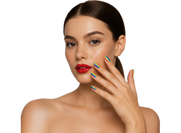 Falske negler - Rainbow 1 Ark med 12 selvklebende negler 