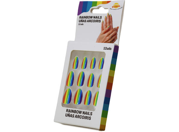 Falske negler - Rainbow 1 Ark med 12 selvklebende negler 