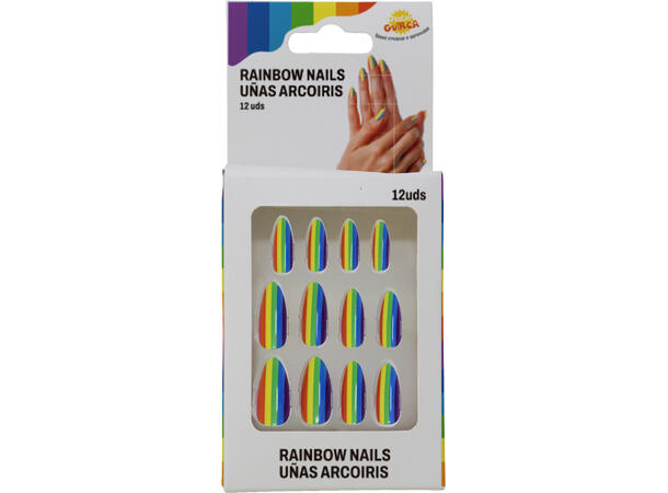 Falske negler - Rainbow 1 Ark med 12 selvklebende negler 