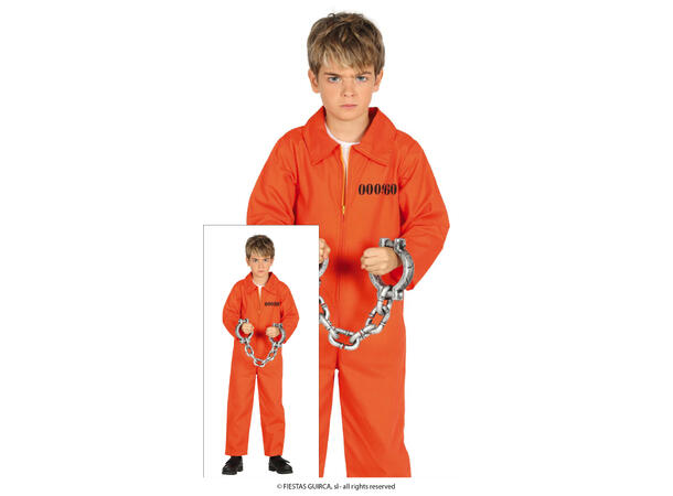 Fangekostyme - Oransje 1 Barnekostyme til gutt - Str 5-6 År 