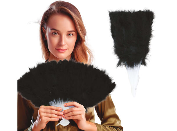 Fjærvifte - Sort 1 Vifte med 16 blader i fjær 