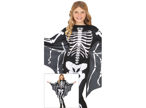 Flaggermusskjelett - Onepiece 1 Barnekostyme Unisex - Str 10-12 År 