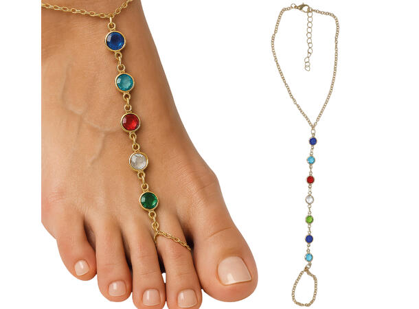 Fotsmykke - Gull m/fargerike stener 1 Kjede i metall/PVC til fot 