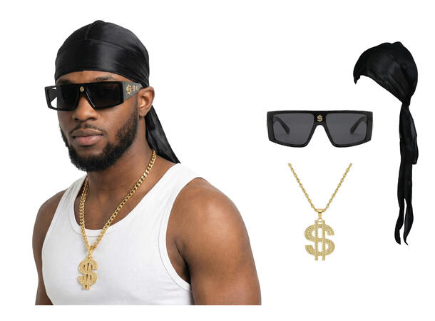 Gangster sett - Bandana, Briller, smykke 1 Sett med tre deler 