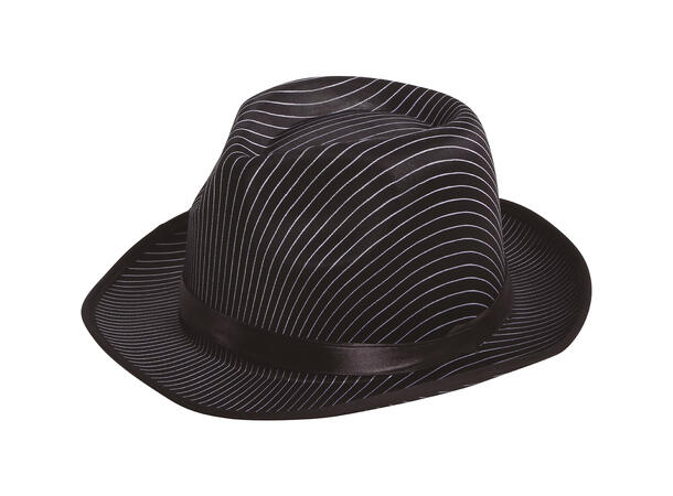 Gansterhatt - Sort m/striper - HQ 1 Hatt i filt til voksen - Onesize 