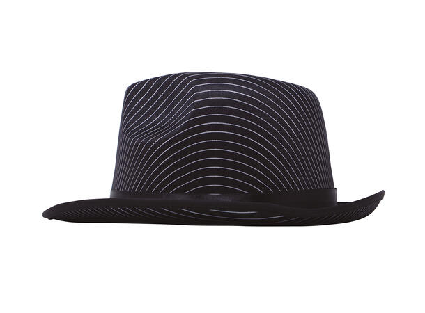 Gansterhatt - Sort m/striper - HQ 1 Hatt i filt til voksen - Onesize 