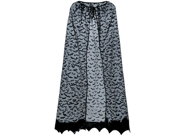 Gjenomsiktig kappe m/flaggermus - sort 1 Kappe m/Hette til voksen - 135cm 