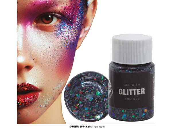 Glitter gel - sort 1 Beholder med gel - 20g 