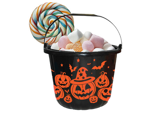 Godtebøtte - Sort m/gresskar 1 Godtebøtte i PVC - 18x16cm 