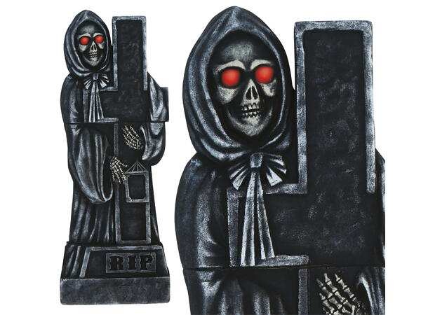 Gravsten - m/Kors og skjelett 1 Gravsten i skum m/lys - 120x45cm 