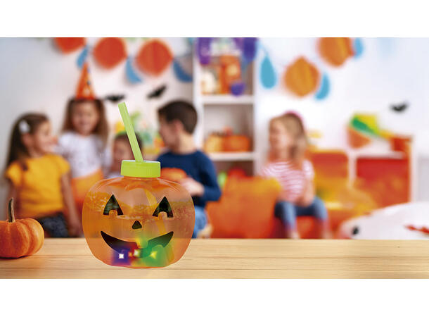 Gresskarkopp m/lys 1 Kopp m/lokk og sugerør m/lys - 17cm 