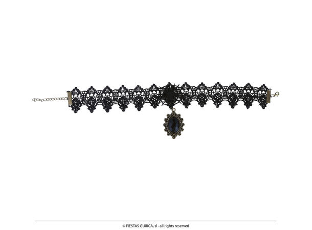 Halskjede - Blonder og stor sort sten 1 Halssmykke i metal/polyester/PVC 
