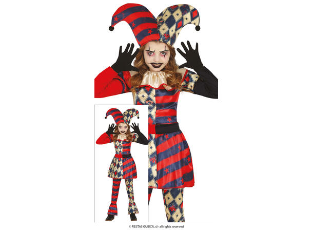 Harlequin - Rød/Blå/Hvit - 4 deler 1 Barnekostyme til jente - Str 5-6 År 