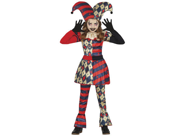 Harlequin - Rød/Blå/Hvit - 4 deler 1 Barnekostyme til jente - Str 5-6 År 