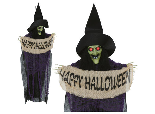 Heks med skilt "Happy Halloween" 1 Hengende figur - 110cm 