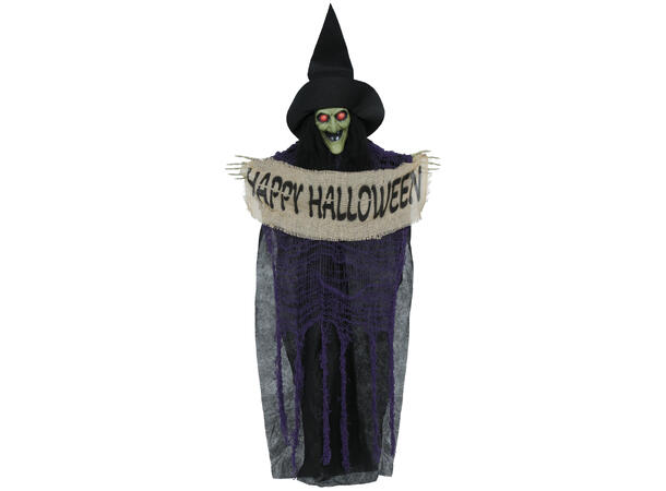 Heks med skilt "Happy Halloween" 1 Hengende figur - 110cm 