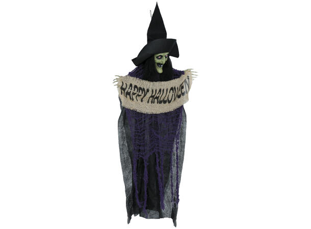 Heks med skilt "Happy Halloween" 1 Hengende figur - 110cm 
