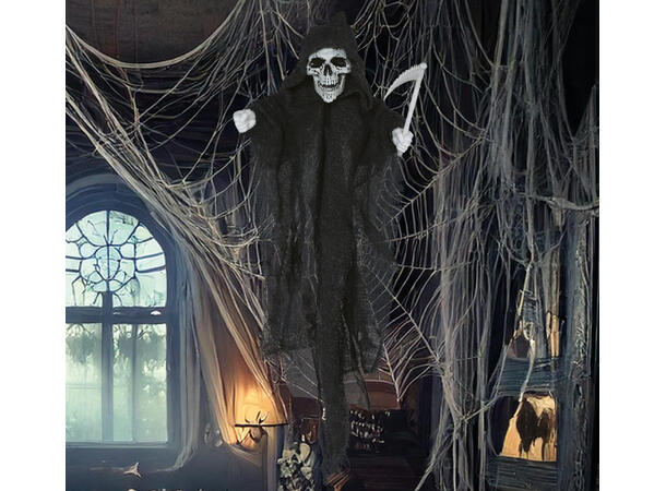 Hengende skjelett m/kappe og ljå 1 Hengende figur - 50cm 