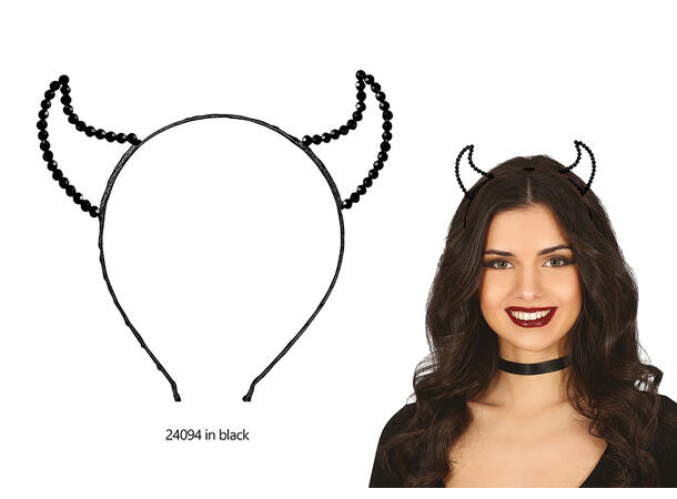 Hårbøyle - Djevelhorn sorte perler 1 Hårbøyle i PVC 